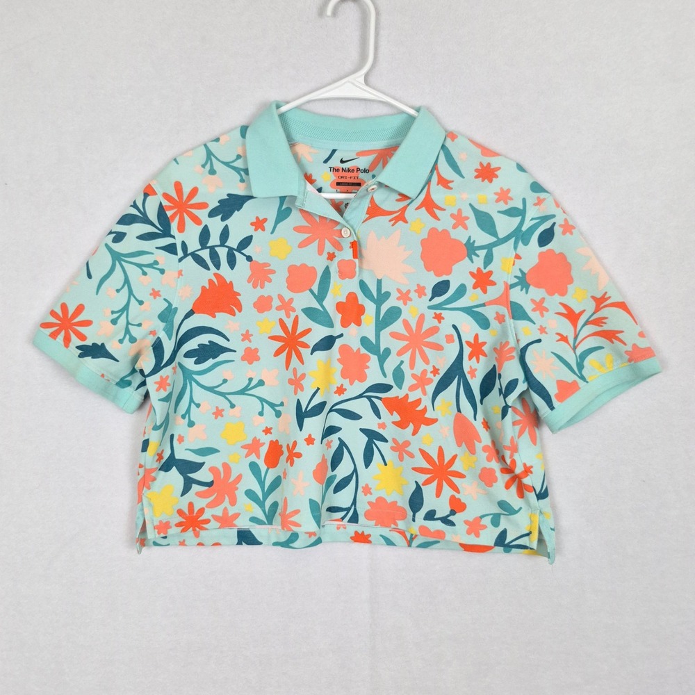 Nike Polo Dri-FIT Floral Crop Top Mint Green Small Golf Athletic Casual Outdoors